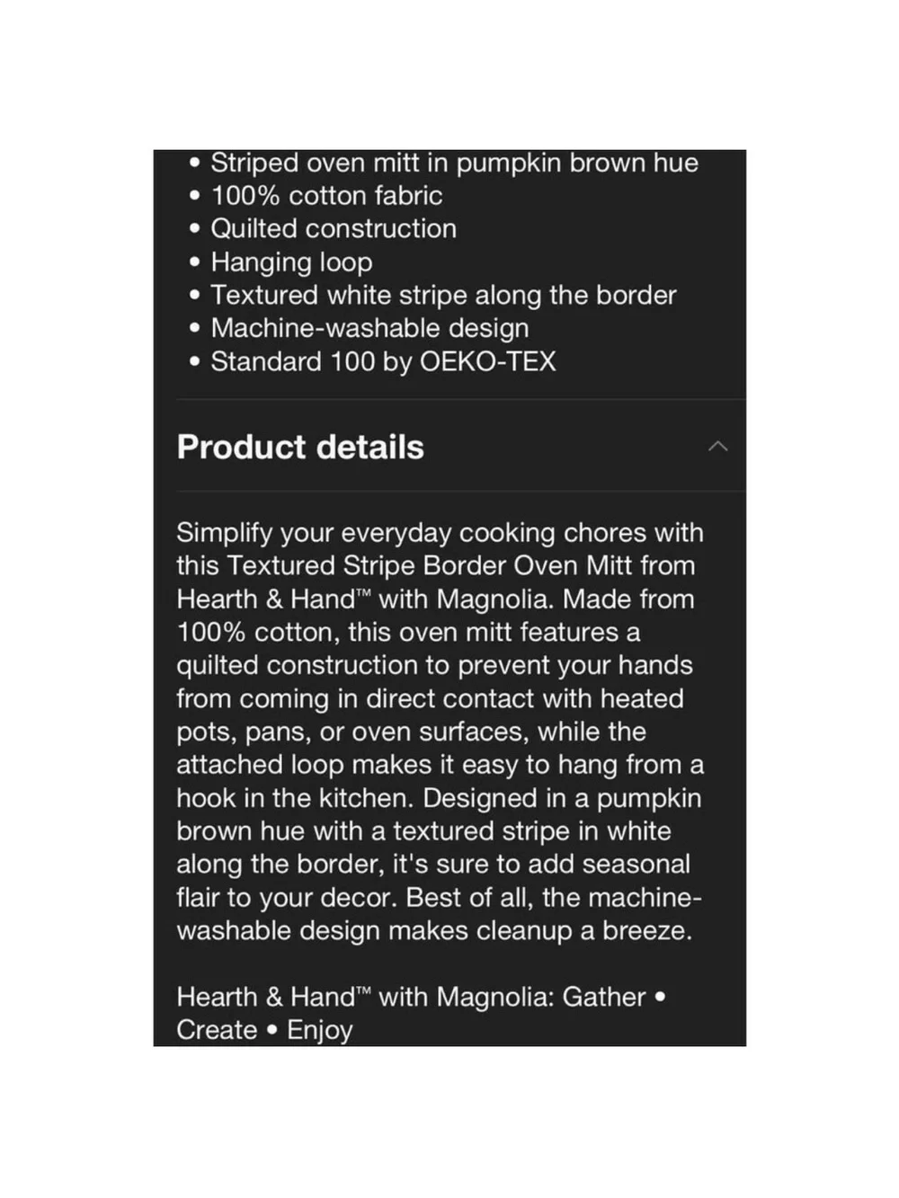 Hearth & Hand Fall Striped Pumpkin Brown Hue Oven Mitt Pot Holder NEW W/ TAGS